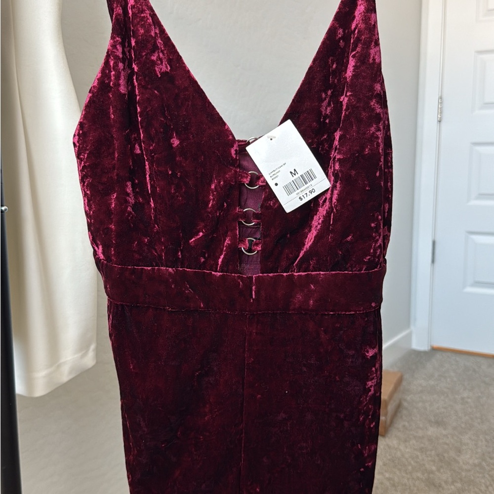 Velvet Burgundy Maroon Romper with a Deep V.